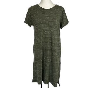 PACT Organic T-Shirt Dress Sz S Heathered Green Shift Crew Neck Pockets flaws